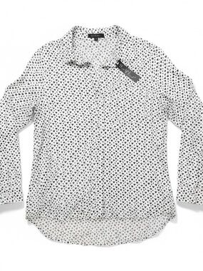 Velvet Heart White Long-Sleeve Button-Down Shirt with Black Heart Micro-Print